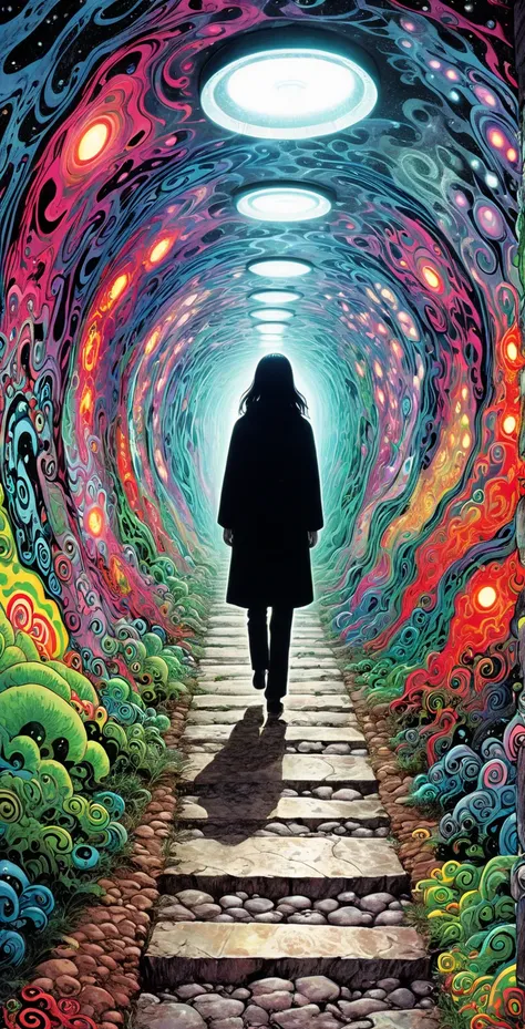  Illustration of an underground walkway、   Ito Junji 、 Umezu Kazuo art   、   Ito Junji   、   psychedelic 、LSD cartoon   、Swirl