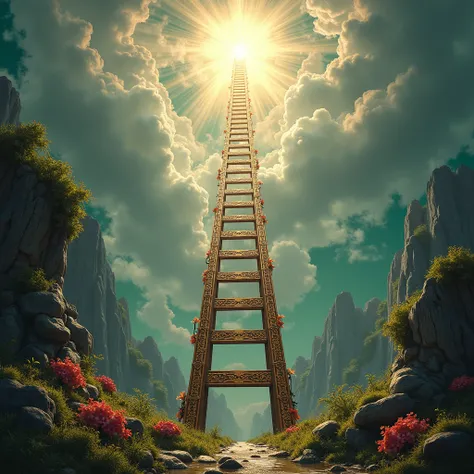 Create background with ladder from earth to heaven with biblical patterns