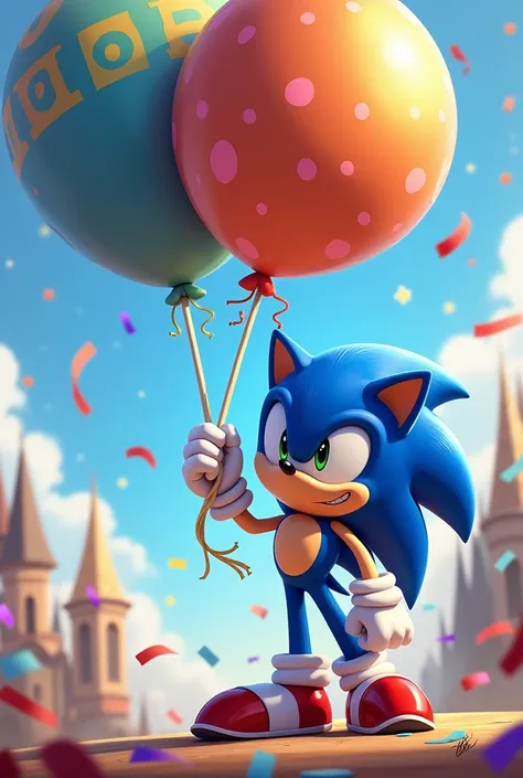 Sonic holding a party balloon