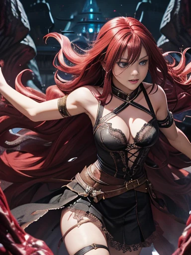  top quality、torture、  slave、restrict、Bondage、Caught by a bunch of monsters 、Surrounded by monsters、、 beautiful woman with very long reddish pink hair caught by her tentacles（ messy hair ）、white see-through celtic dress 1:5（Small breasts、 deep v-neck、Sleev...