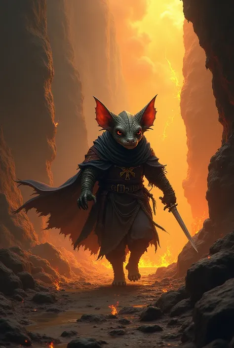 Kobold Cleric Assassin of the God of Hidden Knowledge, Secrets, Darkness, and Water walking through Hell