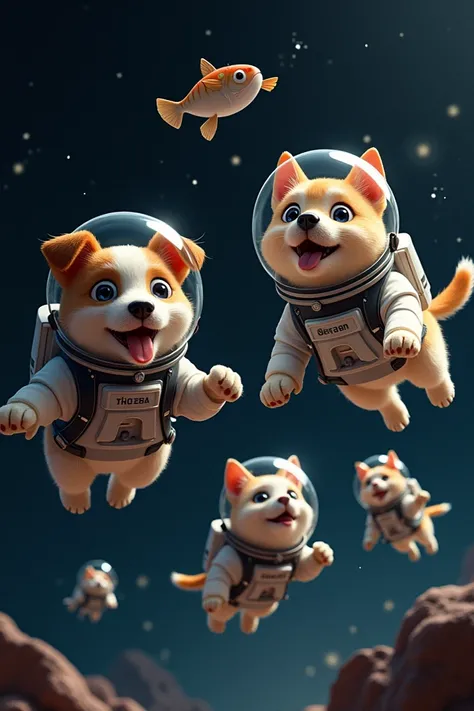 Dogs and cats in astronaut suits floating around in zero gravity.

Add a moment where they chase food floating around, like a bone or fish