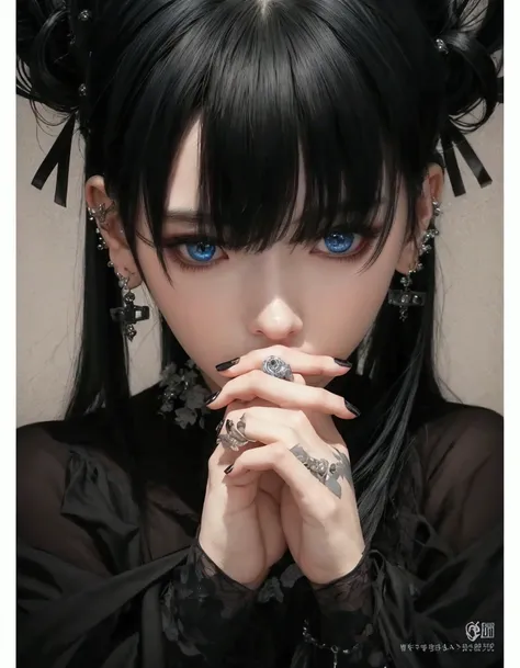 Beautiful girl with black hair and blue eyes with black hair, artwork in the style of guweiz, 1 7 - year - old goth girl, guweiz, guweiz on pixiv artstation, guweiz on artstation pixiv, guweiz masterpiece, beautiful portrait, detailed portrait of girl, wit...