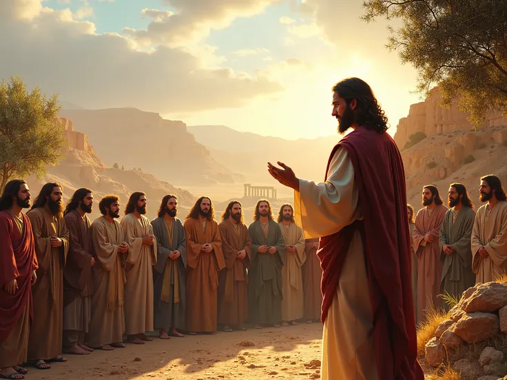 an image of Jesus God preaching in Israel with Israelite features 