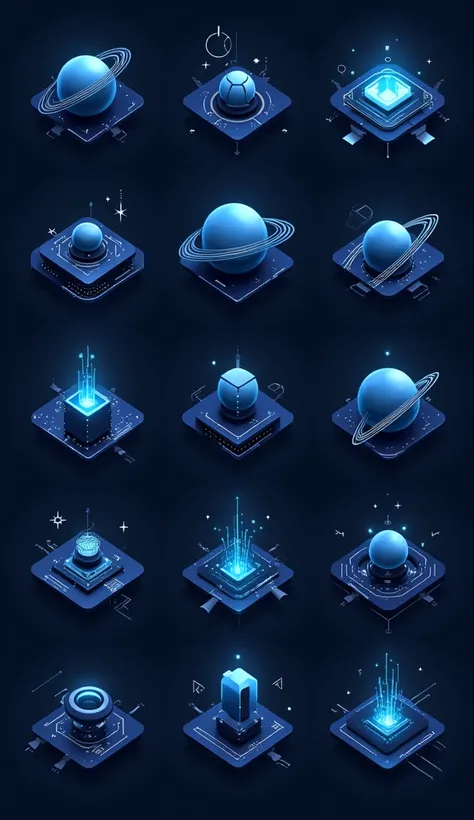 create Instagram Highlight icons , Dark Blue Theme ,  dark Blue & Black  background, Space & Technology , Symbols