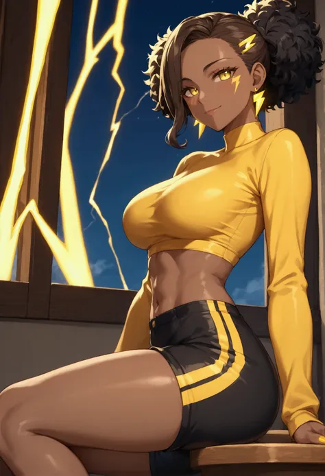 ((Electric Type)) ((Extremely Detailed curvy thick slim fit figure)) ((Extremely Detailed window with Yellow thunderstorm in the background)) ((Extremely Detailed round sexy butt)) ((Extremely Detailed big beautiful beast)) ((Extremely Detailed Beautiful D...