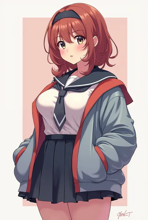  sailor suit with various coat colors、girl with big boobs big breasts, saliva,  simple background,  headband, anime,  top quality, 