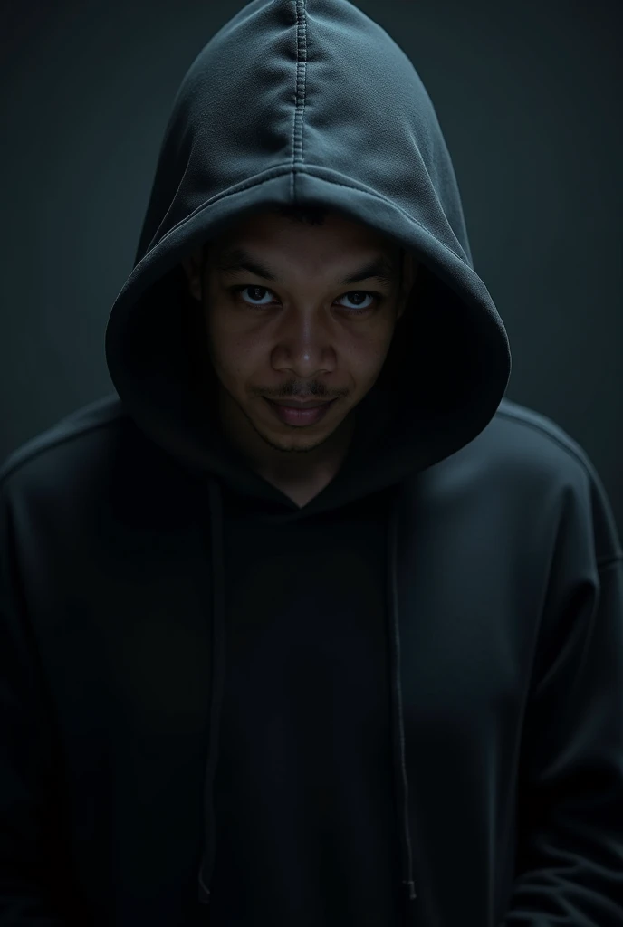 a Men in hoodie , dark background, cinematic potrait