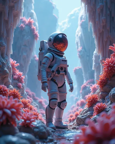 An astronaut in a fantasy world