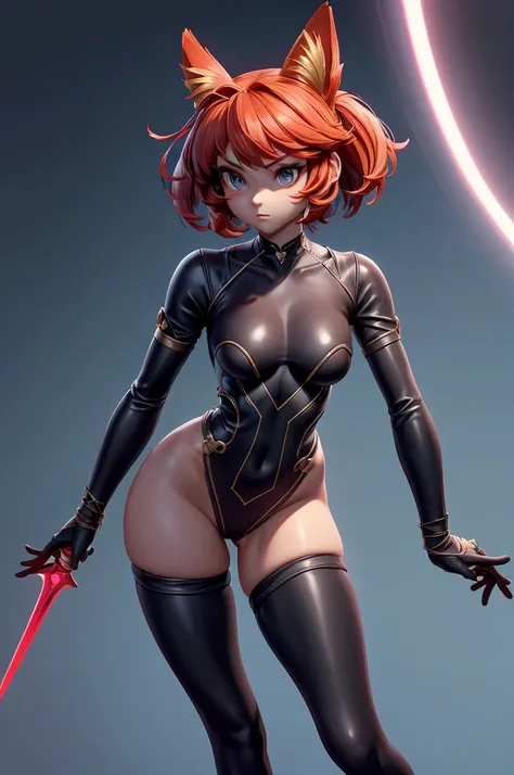 mascote  cute animal with weapons, girl,  mastery, realistic,  cute animal with weapons, gracious, Minimal and super crooked bodysuit [ slits at the waist and neon lines cutting fabric], very elegant, super low-cut outfit,  Big breasts ,dark,sexy too much,...