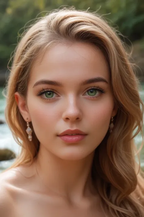 Russian nationality s 

Eyes : emerald green,  large and with a slightly almond shape ,  with a touch of light that makes them shine like gems .

Nose: Thin and straight ,  with a delicate bridge and a barely rounded tip ,  that gives her an elegant appear...