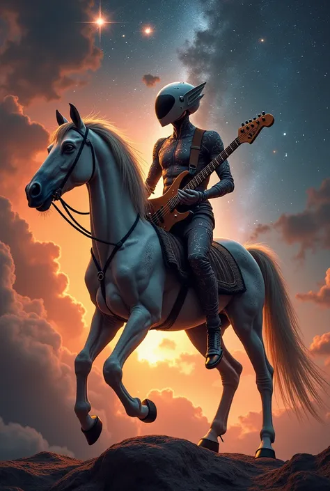 "Create an 8K, hyper-realistic, extremely detailed illustration designed for t-shirt printing. The artwork features a mythological mixed-gray extraterrestrial centaur, with its iconic large black eyes and sleek, elongated body, representing the zodiac sign...