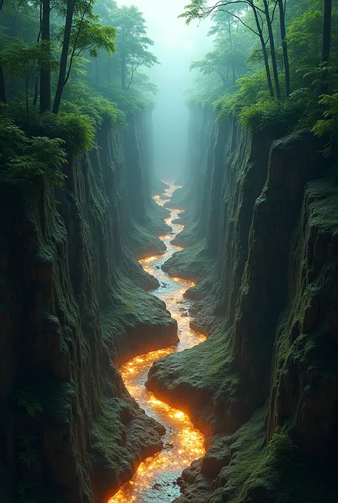 Underground Hamsa River: A cutaway showing the Amazon above and the Hamsa River below, portrayed with glowing, sci-fi-like currents and instability in the soil structure.