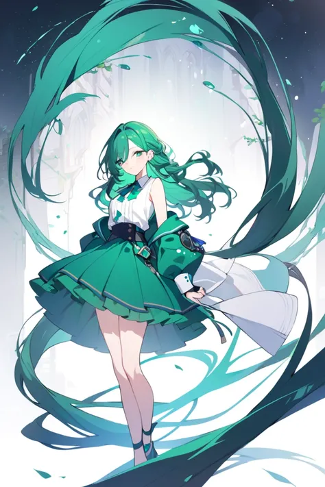  1 girl, emerald color, long hair, 