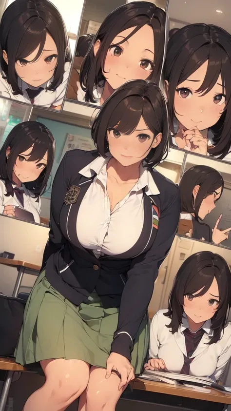 (( top quality,4K,8k, high definition ,masterpiece:1.2, super detailed, realistic ,photo realistic ,photo- realistic :1.37)),( 1 Japanese woman),((( blazer, skirt))),Early 20s, perfect face,(whole body),( wolf cut,very short Hair, dark green hair ,Rin々Funn...