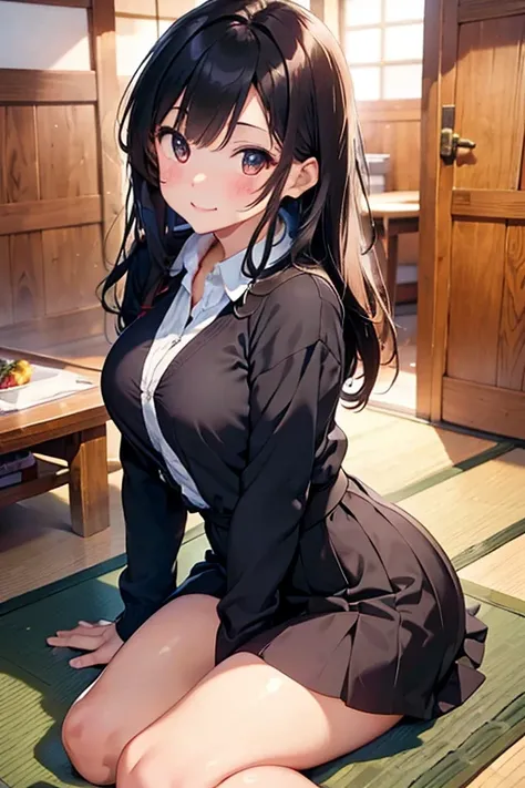 (( top quality)), ((  Masterpiece )), (  detailed hands , Detailed Fingers ,Detailed feet), perfect anatomy ,  1 28 year old Japanese girl, Side view of a girl,Turn your face to the audience to the audience,Big Breasts,Sexy office lady,White collared shirt...