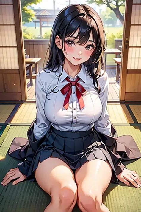 (( top quality)), ((  Masterpiece )), (  detailed hands , Detailed Fingers ,Detailed feet), perfect anatomy ,  1 28 year old Japanese girl, Side view of a girl,Turn your face to the audience to the audience,Big Breasts,Sexy office lady,White collared shirt...