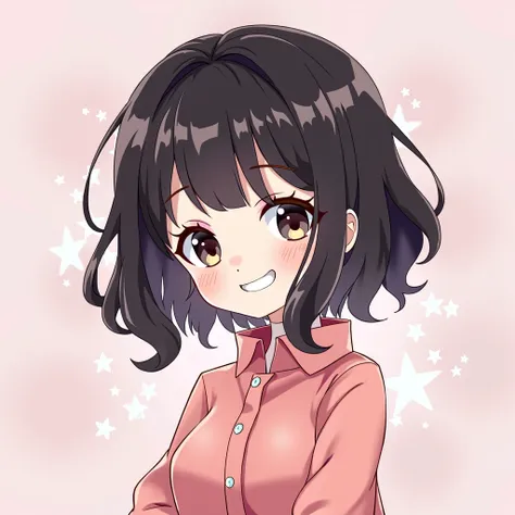 Cute black haired girl illustration, anime feeling, girly, pompous, pink color