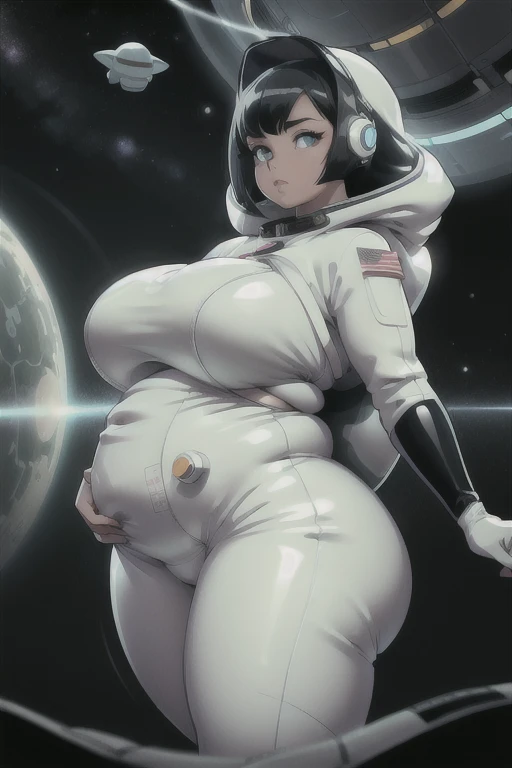 ((futuristic)), ((thick outline)), (high resolution), (detailed), curvy girl, ((round belly)), ((space suit)),