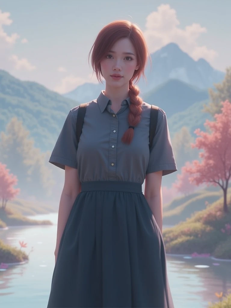  Scenery, summer, Clear Stream, forest, unmanned, river, blue sky, no one,  distant mountains ,  HD detail , Super details, [Movie, hyper-realistic,  Soft Light ,  deep focus bokeh ,  light tracking , hyper-realistic. , Art Station pixiv Gwise, Makoto Shin...