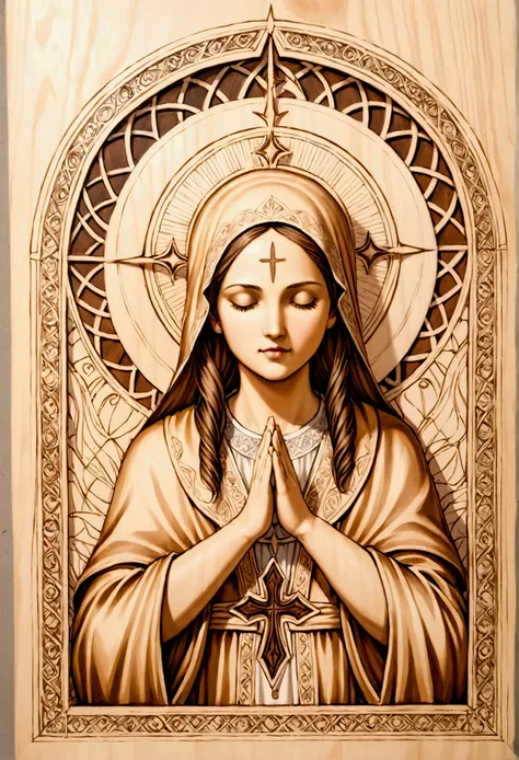 Create a realistic sketch for religious themed pyrography 