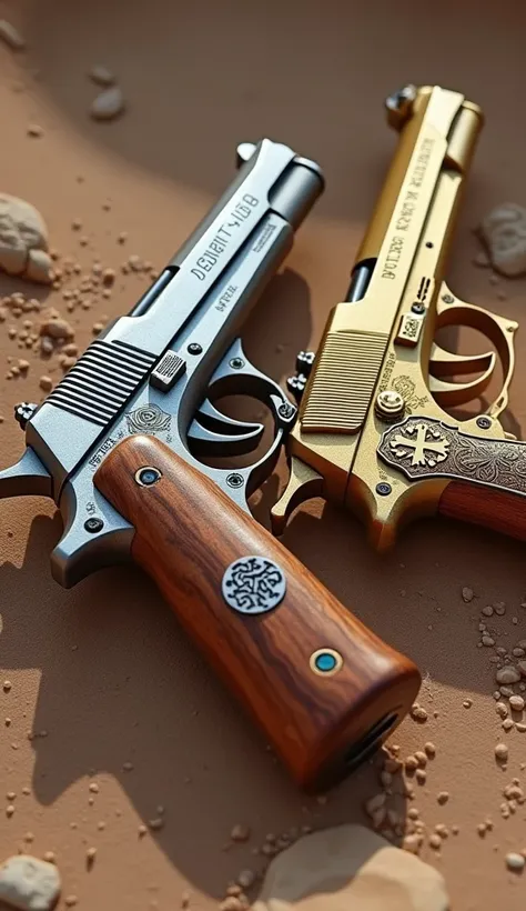 Make two Desert Eagle ,  one completely silver and the other completely gold .  Both have pieces made of wood and many designs with the most rustic theme.