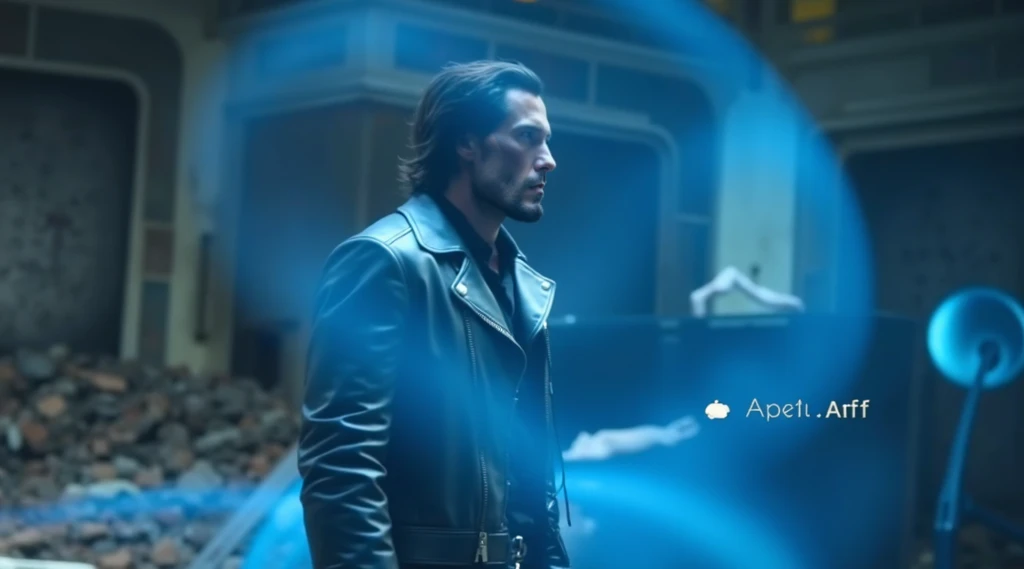 araff in a black leather jacket standing in a room with a blue light, screenshot from morbius (2022), in the john wick movie, keanu reeves as wolverine, altered carbon style, from the new john wick movie, ps5 cinematic screen capture, still from loki ( 2 0...