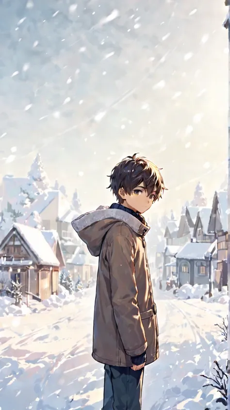 A boy in warm clothes looking at the front 