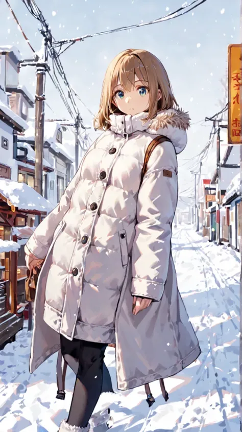 A girl in warm clothes looking at the front 