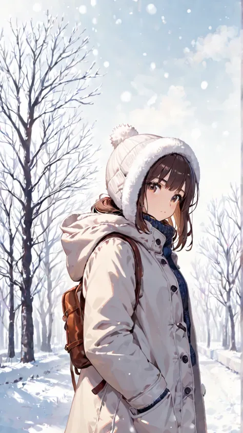 A girl in warm clothes looking at the front 