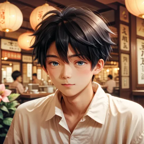 score_9, score_8_up, score_7_up, (master piece:0.9),BREAK ((美しい森の中)),ナギくん,japanese beautiful boy, 19-years-old,black hair,dark blue eyes,small smooth face,(slim),(((solo)))