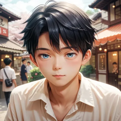 score_9, score_8_up, score_7_up, (master piece:0.9),BREAK ((美しい森の中)),ナギくん,japanese beautiful boy, 19-years-old,black hair,dark blue eyes,small smooth face,(slim),(((solo)))