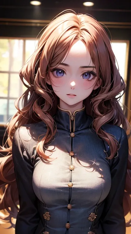 a cool anime 18 years old girl in Physics olympiad, long wavy hair, beautiful detailed face, adorable girl, 3:4 body looks, perfect body ratio, front view, look at the camera, perfect background, (best quality,4k,8k,highres,masterpiece:1.2),ultra-detailed,...