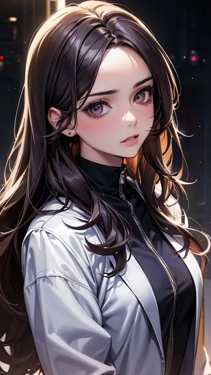 a cool anime 18 years old girl in doctor suit, smart girl, sharp eye, long wavy hair, beautiful detailed face, adorable girl, 3:4 body looks, perfect body ratio, front view, look at the camera, perfect background, (best quality,4k,8k,highres,masterpiece:1....