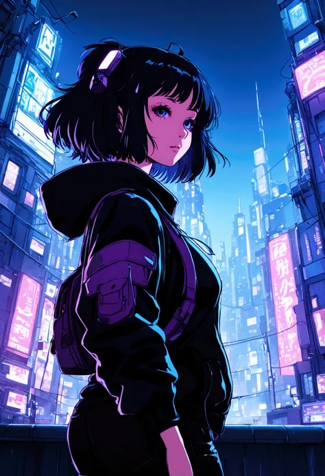 A LOFI-STYLE GIRL IN A CYBERPUNK CITY  