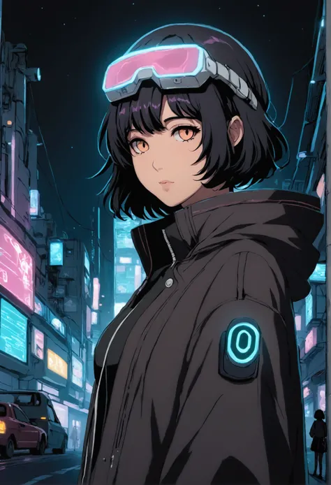 A LOFI-STYLE GIRL IN A CYBERPUNK CITY  