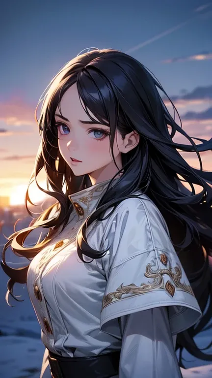 a cool anime 18 years old girl in snow season outfits, sharp eye, long wavy hair, beautiful detailed face, adorable girl, 3:4 body looks, perfect body ratio, front view, look at the camera, perfect background, (best quality,4k,8k,highres,masterpiece:1.2),u...