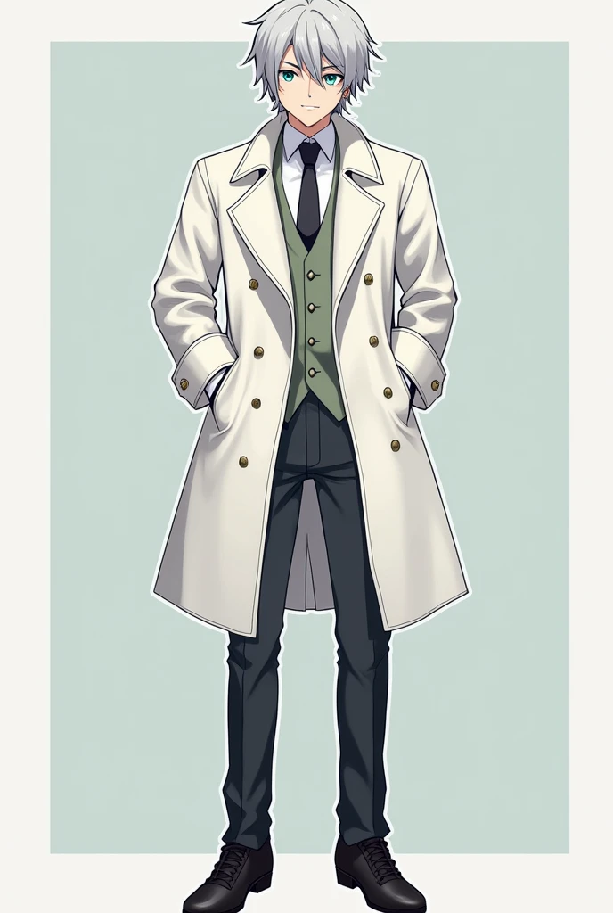 Person androgynous looking. Height 150 cm. Name Morgan. Eye color teal. Hair color silver.  Hair is fluffy and reach his mid back. Body looks soft without visible muscles and appearence can be called cute. He wears expensive looking clothes. Most noticeabl...