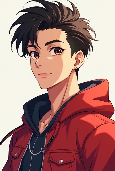 anime - style image of a man in a red jacket with a hoodie, young anime man, male anime character, male anime style, handsome anime pose, anime boy, detailed anime character art, anime handsome man, anime style character, high quality anime artstyle, eren ...