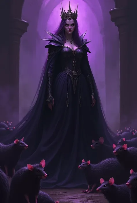 GirlOfNox like a fearful queen and a lot of rats coming out from behind like an army. that the purple color predominates 