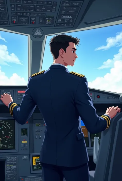 Im a 25-year-old boy, my name is Wenceslao, create an image of me being a commercial pilot 