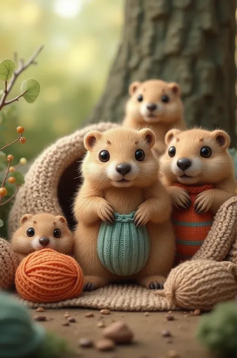 Créer moi une image"tricot fait main" et "les petites marmottes" ajouté le texte suivant "les petites marmottes" et "tricot fait main" 