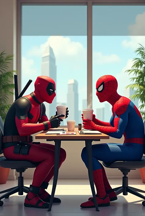 Deadpool Spider-Man asking coffee  meeting 
Office