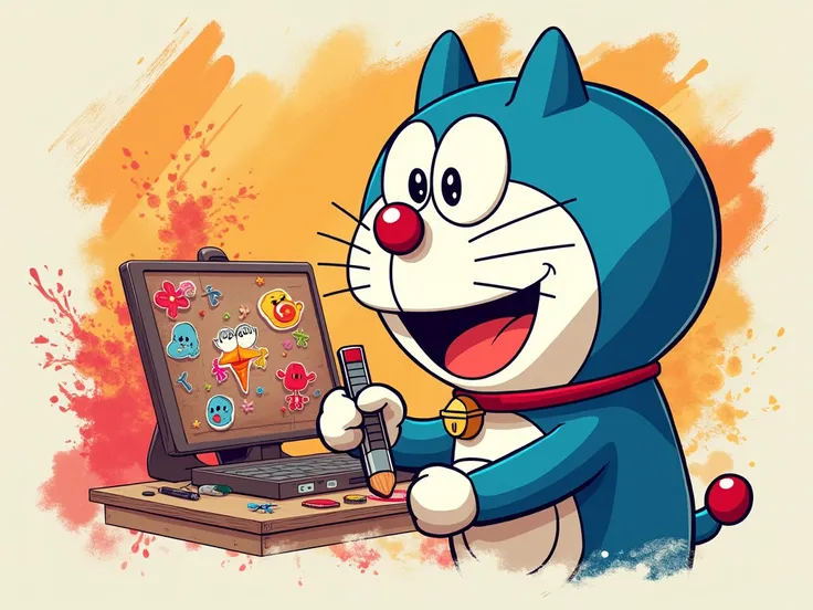 Design a captivating YouTube channel banner for The Artist. The banner should showcase the essence of digital art creation, focusing on concept art inspired by the playful and imaginative world of Doraemon. Use a vibrant, dynamic color palette that grabs a...