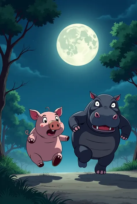 AnimeJapan In the middle of the night, a pig and a hippopotamus race against each other under the moonlight. The quiet night air is filled with the sound of their footsteps as they charge forward, their contrasting shapes creating a surreal scene in the da...