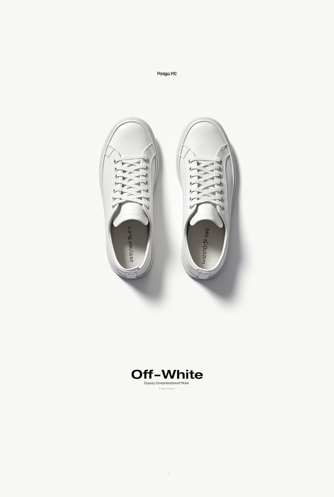 A musical cover with the title in black OFFWHITE and the artist is PORTGAS PK and mainly white offwhite sneakers come out and in general all the cover is white except for the title. Include OFFWHITE in the title. Also put PORTGAS PK IN THE TITLE IN DARK GR...