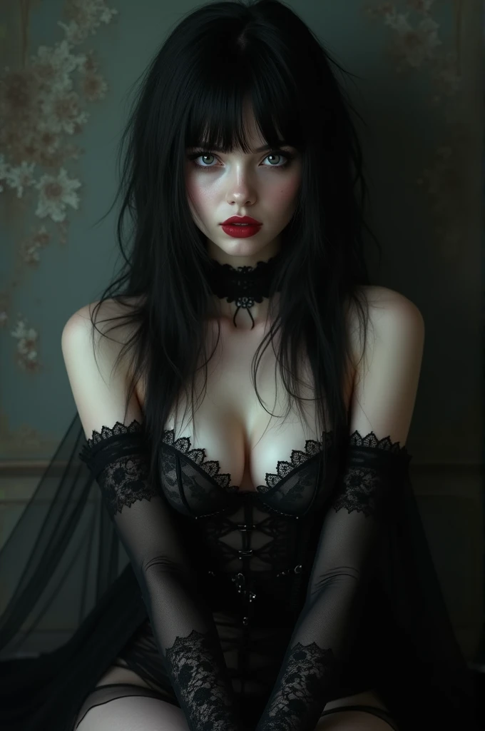 Create a goth girl with a hot ass looking at me with a provocative face.