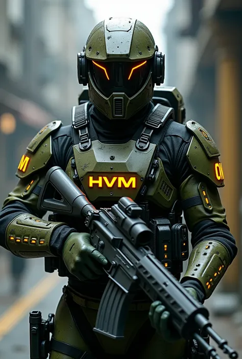 Advanced technologies, cyberpunk military high-tech soldiers that are heavy-class units, implantic augmentations, military swamp-colour camouflage armor, mini computer on the wrist with glowing display, helmet is very aggressively designed, scary looking, ...