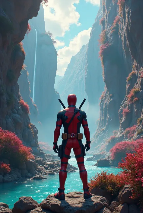 A super beautiful landscape never seen before with a strong character called Deadpool 