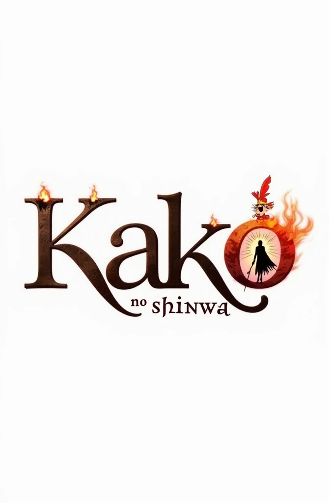  Create a logo for the anime titled Kako No Shinwa .  The logo features the names Kako and No Shinwa in an elegant and bold font, in black,  placed one in front of the other . The background should be white and clean,  with small details incorporated into ...